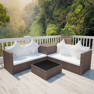 4 Piece Garden Lounge Set with Cushions Poly Rattan Brown - Giant Lobelia