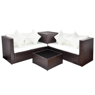 4 Piece Garden Lounge Set with Cushions Poly Rattan Brown - Giant Lobelia