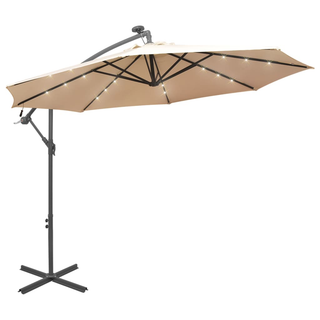 vidaXL Hanging Parasol with LED Lighting 300 cm Sand Metal Pole - Giant Lobelia