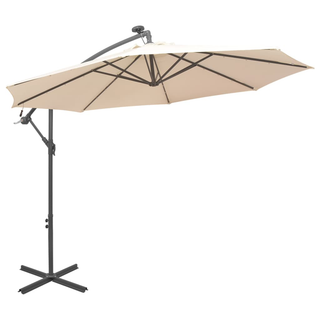 vidaXL Hanging Parasol with LED Lighting 300 cm Sand Metal Pole - Giant Lobelia