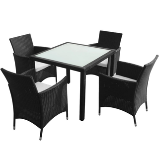 5 Piece Outdoor Dining Set with Cushions Poly Rattan Black - Giant Lobelia