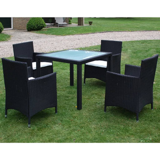 5 Piece Outdoor Dining Set with Cushions Poly Rattan Black - Giant Lobelia