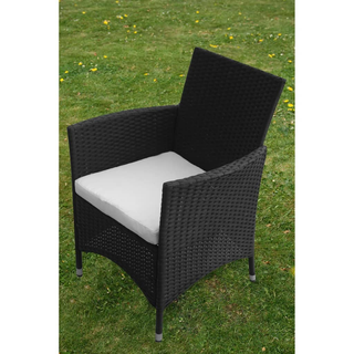 5 Piece Outdoor Dining Set with Cushions Poly Rattan Black - Giant Lobelia