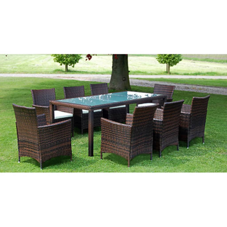 vidaXL 9 Piece Outdoor Dining Set with Cushions Poly Rattan Brown - Giant Lobelia