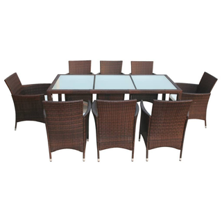 vidaXL 9 Piece Outdoor Dining Set with Cushions Poly Rattan Brown - Giant Lobelia