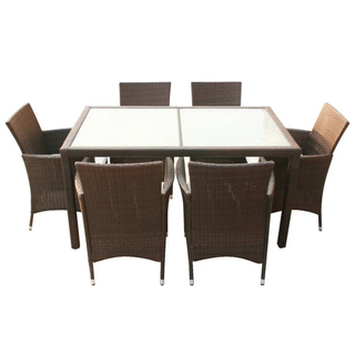 7 Piece Outdoor Dining Set with Cushions Poly Rattan Brown - Giant Lobelia