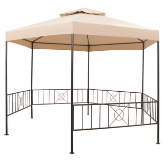 Garden Marquee Gazebo Pavilion Tent Hexagonal Beige 323x265 cm - Giant Lobelia