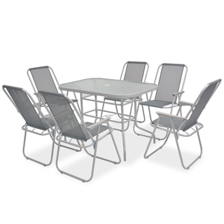 8 Piece Outdoor Dining Set Steel and Textilene Grey - Giant Lobelia