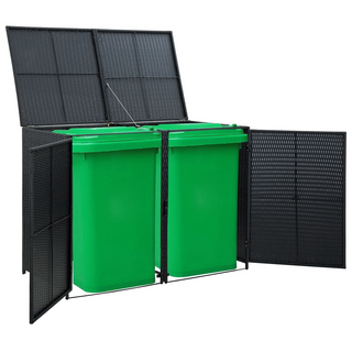 Double Wheelie Bin Shed Poly Rattan Black 148x80x111 cm - Giant Lobelia