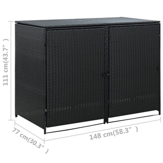 Double Wheelie Bin Shed Poly Rattan Black 148x80x111 cm - Giant Lobelia