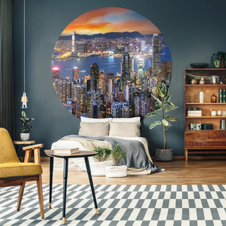 WallArt Wallpaper Circle Skyline by Night 190 cm - Giant Lobelia