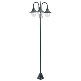 vidaXL Garden Post Light E27 220 cm Aluminium 3-Lantern Dark Green - Giant Lobelia