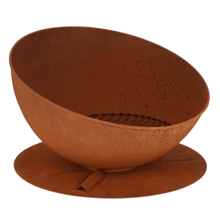 Esschert Design Fire Bowl Sloping On Disc Rust - Stylish Rust Fire Pit for a Cozy Garden Atmosphere - Giant Lobelia