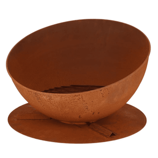 Esschert Design Fire Bowl Sloping On Disc Rust - Stylish Rust Fire Pit for a Cozy Garden Atmosphere - Giant Lobelia