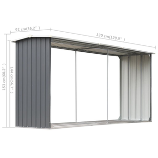 vidaXL Garden Log Storage Shed Galvanised Steel 330x92x153 cm Grey - Giant Lobelia