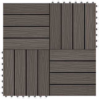 11 pcs Decking Tiles Deep Embossed WPC 30x30 cm 1 sqm Dark Brown - Giant Lobelia