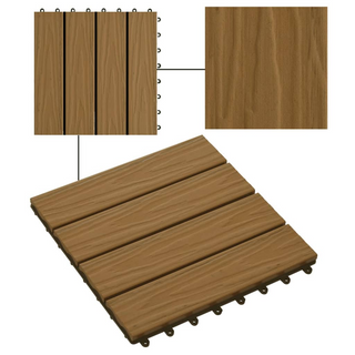 11 pcs Decking Tiles Deep Embossed WPC 30x30 cm 1 sqm Teak Colour - Giant Lobelia