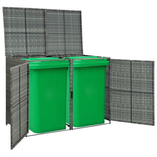 Double Wheelie Bin Shed Poly Rattan Anthracite 148x77x111 cm - Giant Lobelia