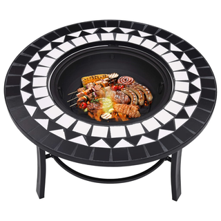 vidaXl Mosaic Fire Pit Black and White 68cm Ceramic - Giant Lobelia