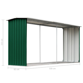 vidaXL Garden Log Storage Shed Galvanised Steel 330x92x153 cm Green - Giant Lobelia