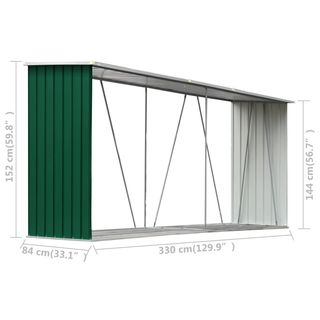 vidaXL Garden Log Storage Shed Galvanised Steel 330x84x152 cm Green - Giant Lobelia