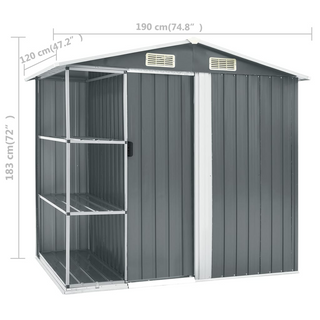 vidaXL Garden Shed with Rack Grey 205x130x183 cm Iron - Giant Lobelia