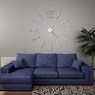 3D Wall Clock Modern Design 100 cm XXL Silver - Giant Lobelia