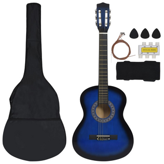 8 Piece Classical Guitar Kid Beginner Set Blue 3/4 36" - Giant Lobelia