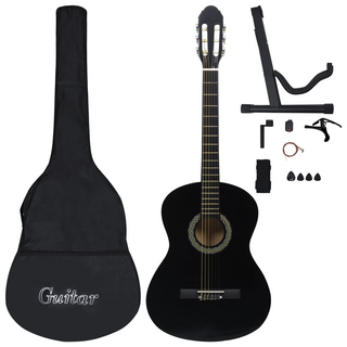 12 Piece Classical Guitar Beginner Set Black 4/4 39" - Giant Lobelia