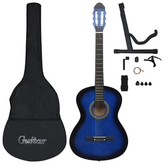 12 Piece Classical Guitar Beginner Set Blue 4/4 39" - Giant Lobelia