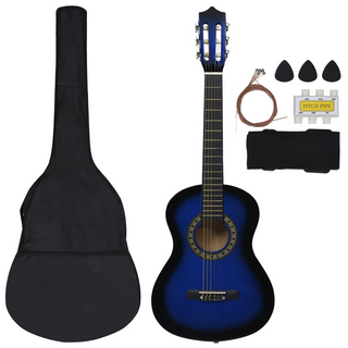 8 Piece Classical Guitar Beginner Set Blue 1/2 34" - Giant Lobelia