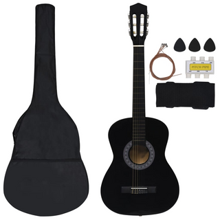 8 Piece Classical Guitar Beginner Set Black 3/4 36" - Giant Lobelia