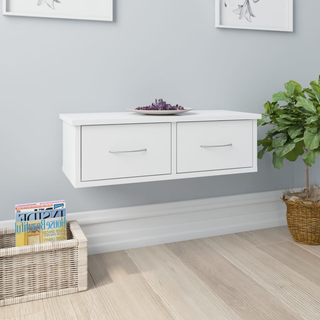 vidaXL Wall-mounted Drawer Shelf High Gloss White 60x26x18.5 cm Engineered Wood - Giant Lobelia