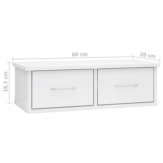 vidaXL Wall-mounted Drawer Shelf High Gloss White 60x26x18.5 cm Engineered Wood - Giant Lobelia