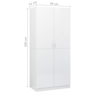 vidaXL Wardrobe High Gloss White 90x52x200 cm Engineered Wood - Giant Lobelia