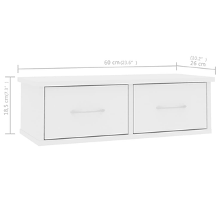 vidaXL Wall-mounted Drawer Shelf White 60x26x18.5 cm Engineered Wood - Giant Lobelia