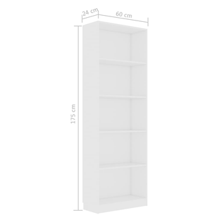 5-Tier Book Cabinet White 60x24x175 cm Engineered Wood - Giant Lobelia