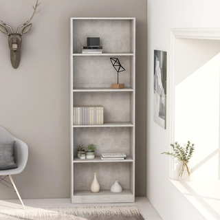 5-Tier Book Cabinet Concrete Grey 60x24x175 cm Engineered Wood - Giant Lobelia