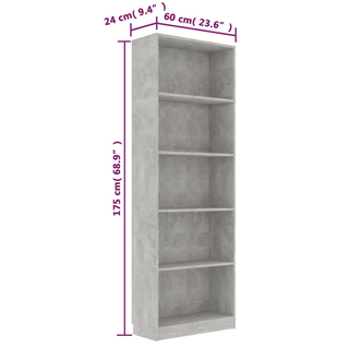 5-Tier Book Cabinet Concrete Grey 60x24x175 cm Engineered Wood - Giant Lobelia