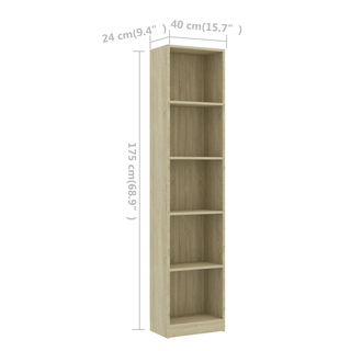 5-Tier Book Cabinet Sonoma Oak 40x24x175 cm Engineered Wood - Giant Lobelia