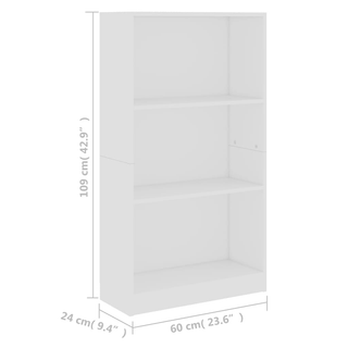 3-Tier Book Cabinet White 60x24x109 cm Engineered Wood - Giant Lobelia