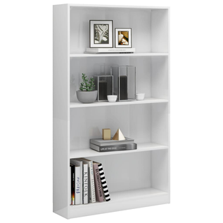 4-Tier Book Cabinet High Gloss White 80x24x142 cm Engineered Wood - Giant Lobelia