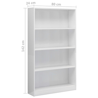 4-Tier Book Cabinet High Gloss White 80x24x142 cm Engineered Wood - Giant Lobelia