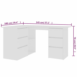 vidaXL Corner Desk White 145x100x76 cm Engineered Wood - Giant Lobelia