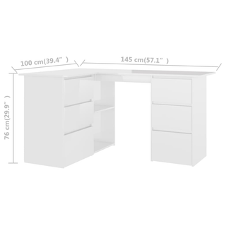 Corner Desk High Gloss White 145x100x76 cm Engineered Wood - Giant Lobelia