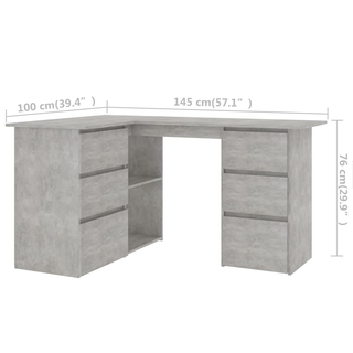 vidaXL Corner Desk Concrete Grey 145x100x76 cm Engineered Wood - Giant Lobelia