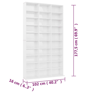 CD Cabinet High Gloss White 102x16x177.5 cm Engineered Wood - Giant Lobelia