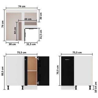 vidaXL Corner Bottom Cabinet Black 75.5x75.5x81.5 cm Engineered Wood - Giant Lobelia