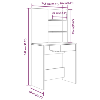 Dressing Table with Mirror Concrete Grey 74.5x40x141 cm - Giant Lobelia