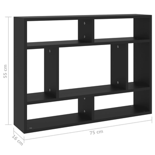 Wall Shelf Black 75x16x55 cm Engineered Wood - Giant Lobelia